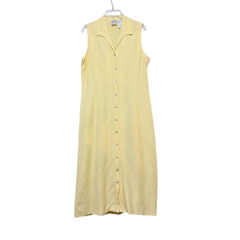 Y2K Emma James Linen Blend Maxi Dress 12 Buckle Back Lagenlook Sunny Yellow